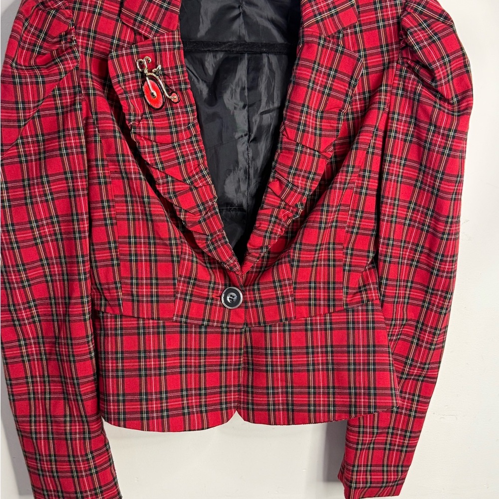 Chic Red Plaid Women's Blazer